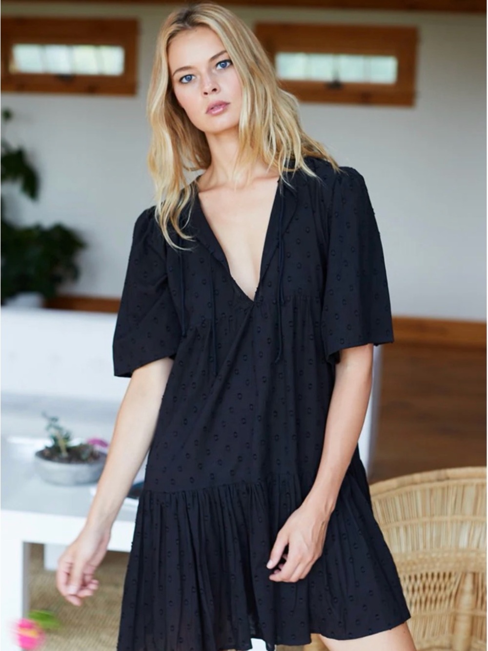 Emerson Fry India Collection Isla Black Swiss Dot Organic Cotton Dress - Picture 2 of 9